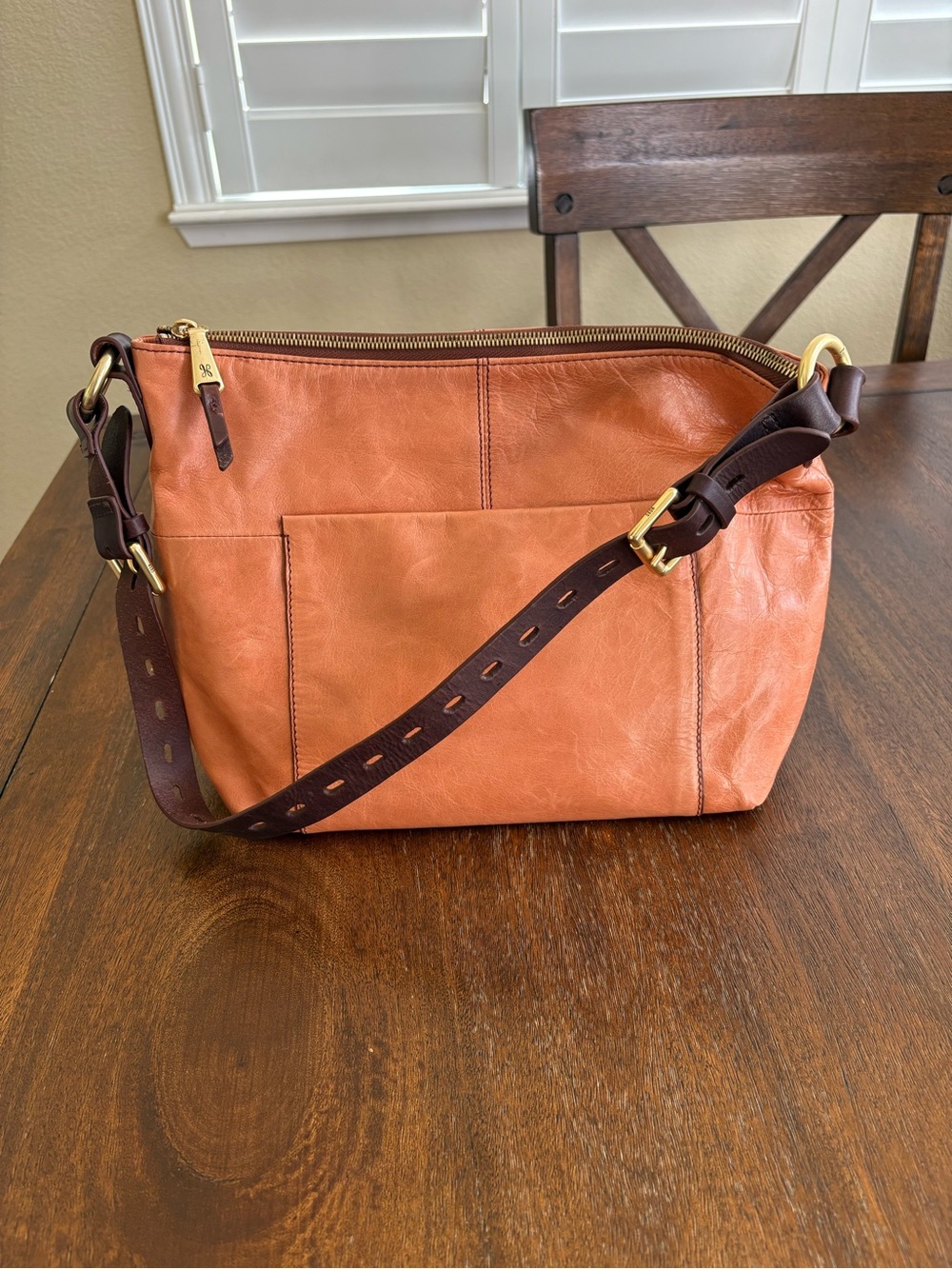 HOBO Charlie Leather Shoulder Tote Bag Burnt Orange Brown Strap Purse Handbag